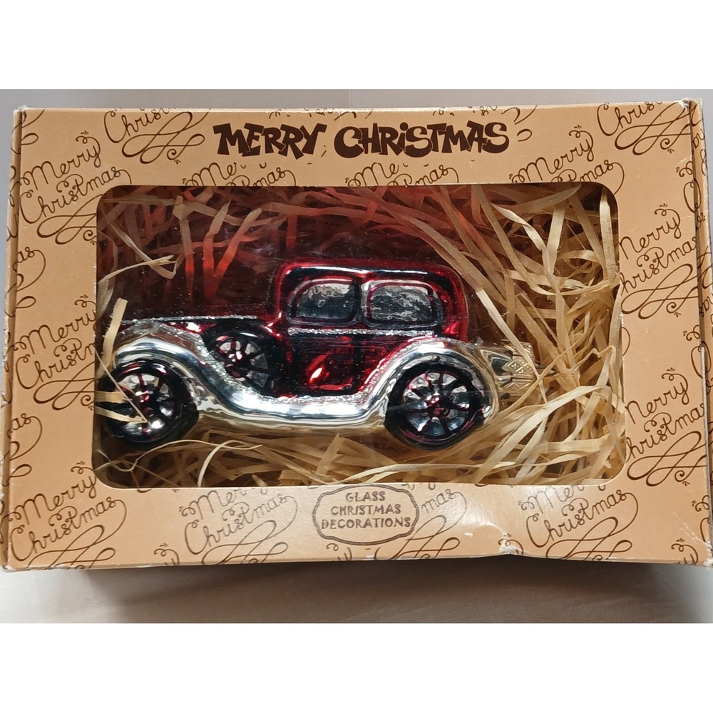Vintage Style Ukrainian Blown Glass Red Car Christmas Ornament  Wise Lion